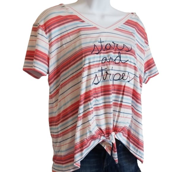 NEW Fifth Sun Americana Flag Embroidered Front Tie Crop Tee T-Shirt - Picture 5 of 7